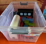 Box of wooden trains