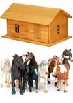 Wooden Horse Stable with Horses
