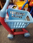 shopping trolley, red and blue