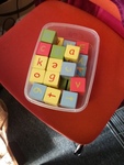 Wooden number and letter blocks