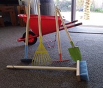 Wheelbarrow and garden tools