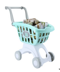 Green shopping trolley with groceries