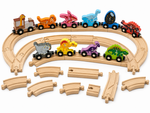 Large Wooden Train Set with Round Yard & Train (111 Pieces)
