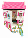 Large Pink Dollhouse with Wooden Furniture