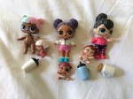 3 miniature dolls+3babies+3bottles