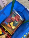 420: Wooden trolley with green handle and blocks