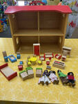 WOODEN DOLLS HOUSE + PCS