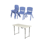 Blue Chairs and Adjustable Tables