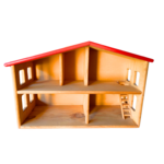 Wooden Dollhouse With Red Roof