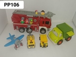 PP106: Fire truck, dump truck, miners trucks (2), plane