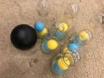 Bowling pins and ball