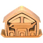 Natural wooden house with furniture