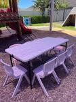 Adjustable Trestle Table and 8 chairs (baby pink & baby purple)