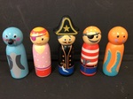 Wooden Pirate and Sea Animal Figures