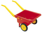 YELLOW AND RED PLASTIC WHEEL BARROW