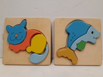 2 X WOODEN PUZZLES = FISH AND CAT