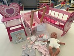 Berenguer Baby, Heart Crib, Pram & Heart High Chair
