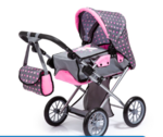 Dolls Pram - Grey and Pink Spot