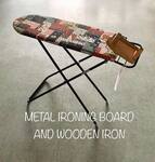 Metal Ironing Board and Wooden Iron