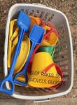 Tub of Rakes, Sieves, Shovels, Buckets