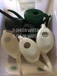 3 Green Water Cans/ 3 Clear Water Cans