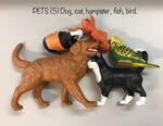 Pets (5): dog, cat, hamster, fish, bird