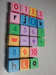 Wooden number and letter blocks