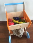 Wooden Shopping cart with fruit and veggie tote