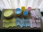 PARTY HIRE Reusable plates, cups, cutlery (pastel colors) Set 2