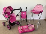 Baby doll pram, stroller, carrycot & highchair set