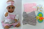 Grey&Pink Stroller with Doll and Accessories