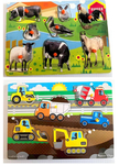 Farm Animal Peg Puzzle & Construction Vehicles Peg Puzzle