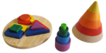 183: WOODEN CONE & CYLINDER STACK, SHAPE SORTING