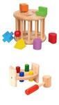 WOODEN CYLINDRICAL SHAPE SORTER & VOILA HAMMER & PEGS