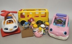 B13: Little People pink jeep, Helicopter, Bus and People