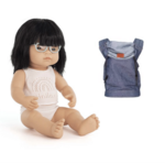 Miniland Doll with Glasses and Baby Carrier 