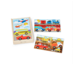 P1: Melissa & Doug Classic Vehicles Wooden Jigsaw Puzzles in a Box - 3 puzzles, 12 pcs each