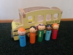 Wooden School Bus and People Set