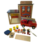 Wooden Fire Station and Fire Truck