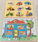 2 Wooden Knob Puzzles - House and Transport