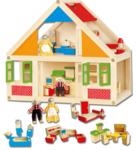 KDT12327: Wooden Dolls House with Furniture and Dolls