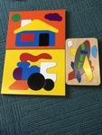 3 x Wooden Board Puzzles - Plane, Train & House