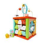 Wooden activity cube with bead frame