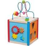 Wooden activity cube with bead frame