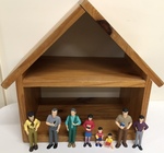 Wooden doll house with Asian Family 