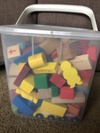 Tub of wooden blocks 