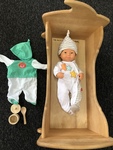 Doll with Down syndrome / wooden cradle 