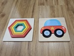Wooden Rainbow Colour Geometry and Car Puzzle