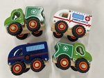 Wooden garbage trucks , police car and ambulance 