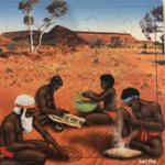 Aboriginal traditional art making scene puzzle